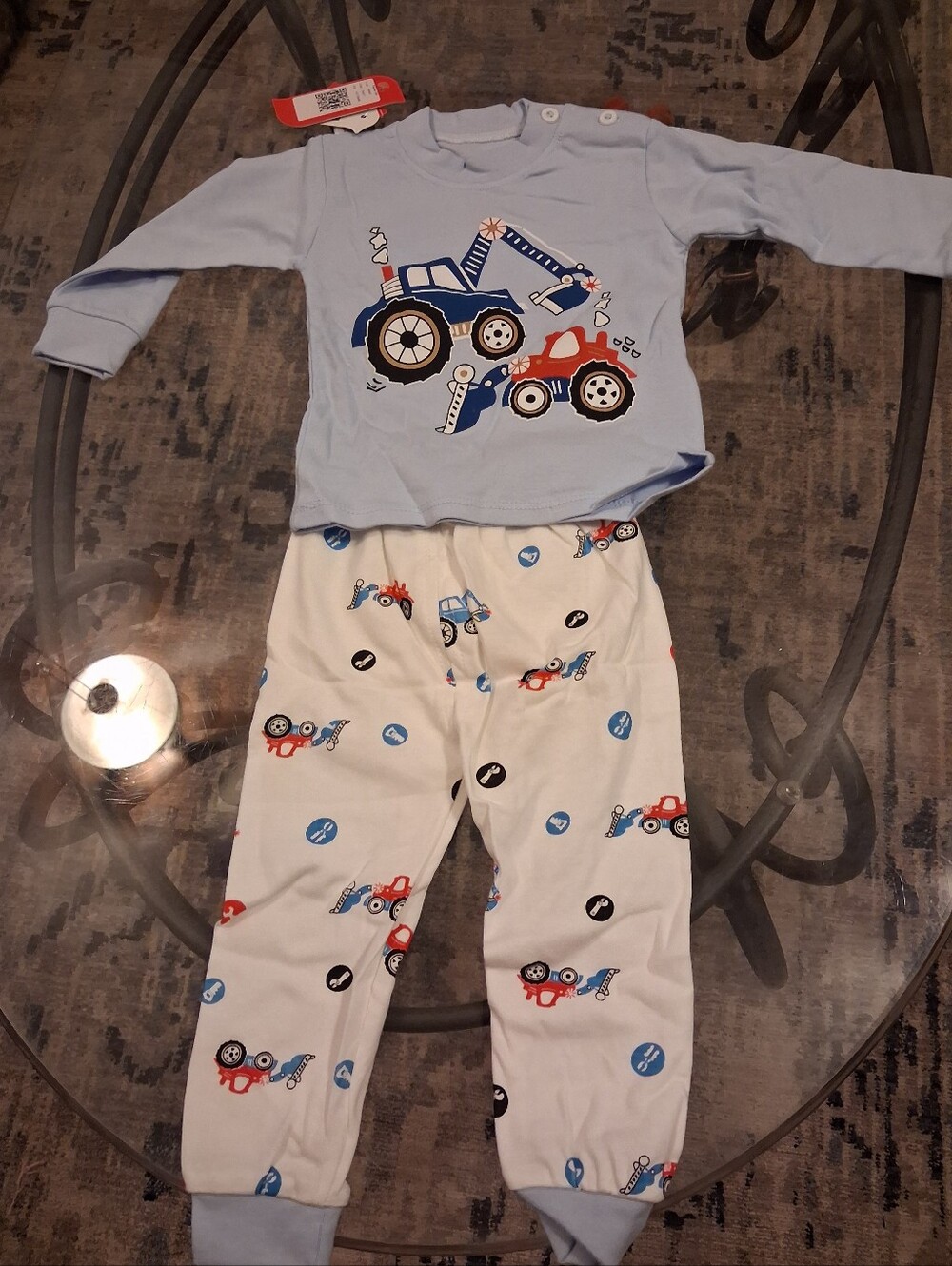 Blue Tractor Print Kids Pajama Set - Soft Cotton